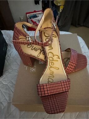 Sam Edelman Pink Plaid Block Heel Sandals